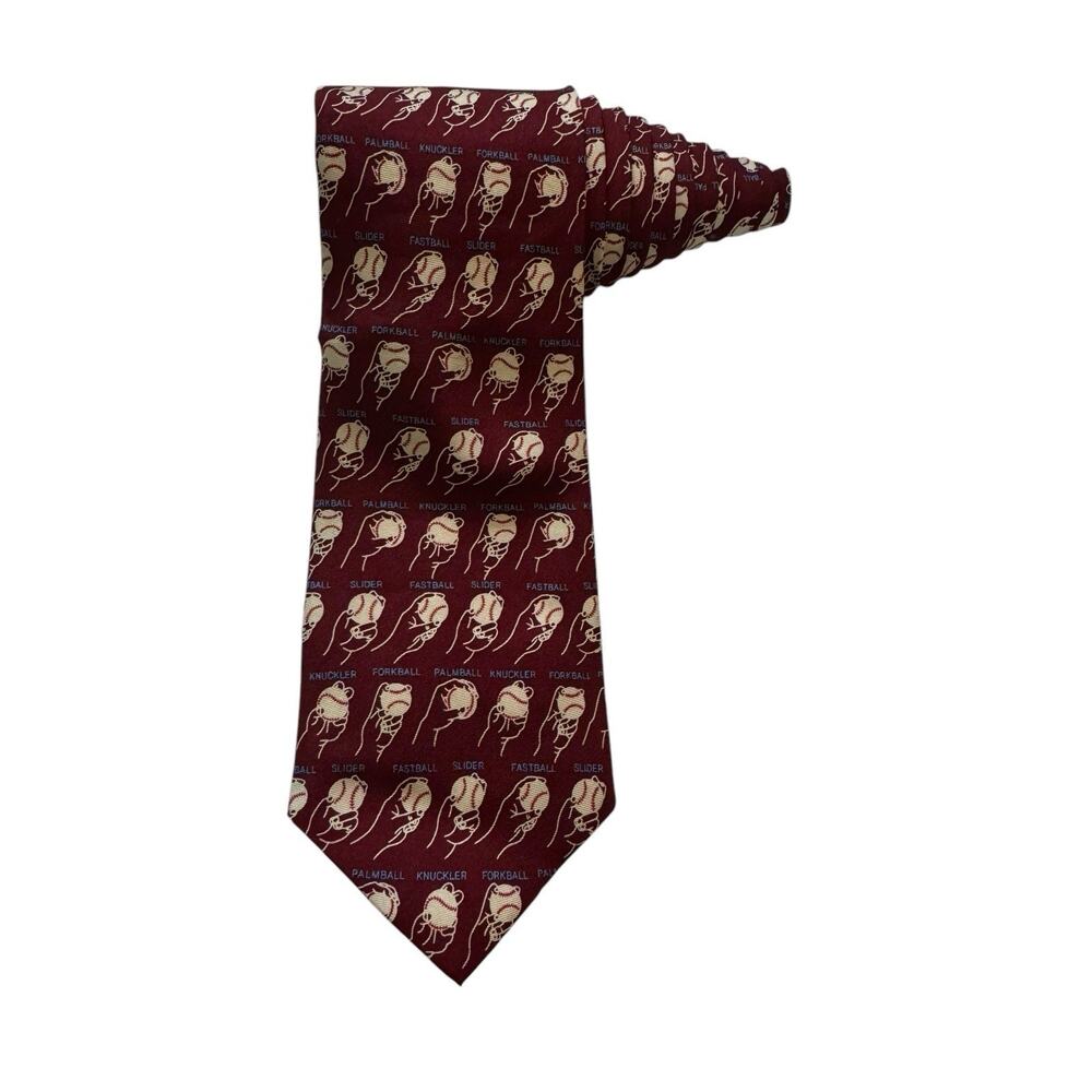 JOSH BACH Red Baseball Pitching Slider Knuckler Fastball Men's Silk Necktie